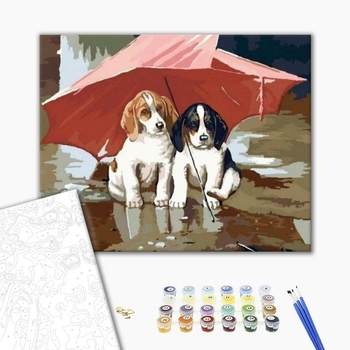 Картина по номерам Тварини, птахи та риби - Собаки под зонтом