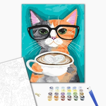 Картина по номерам Тварини, птахи та риби - Кіт і кава