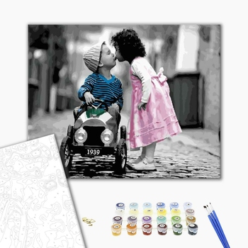 Картина по номерам Діти та ангели - Дитячий романтичний поцілунок