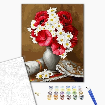Картина по номерам Квіти - Букет маков и ромашек