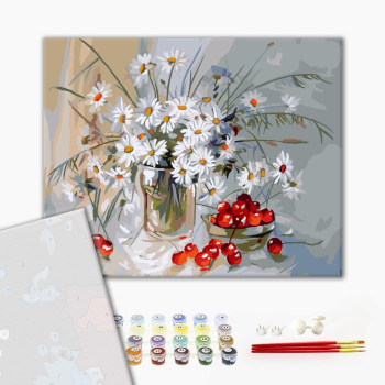 Картина по номерам Преміум картини - Ромашки и вишня
