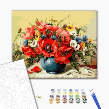 Картина по номерам Квіти - Маки с полевыми цветами