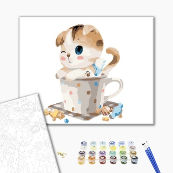 Картина по номерам Тварини, птахи та риби - Кошеня в чашці