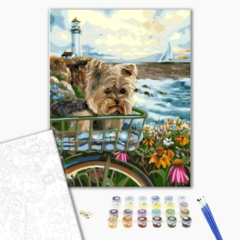 Картина по номерам Тварини, птахи та риби - Йорк на фоне маяка