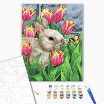 Картина по номерам Тварини, птахи та риби - Заєць в тюльпанах