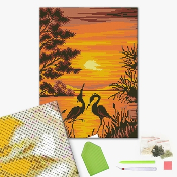 Алмазна мозаїка 40х50 - Журавли в лучах заката