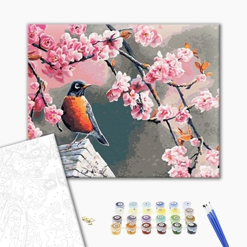 Картина по номерам Тварини, птахи та риби - Снігур та сакура