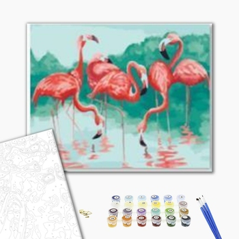 Картина по номерам Тварини, птахи та риби - Фламинго у пруда
