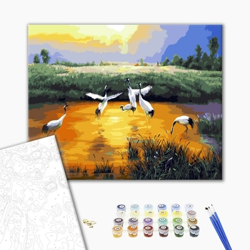 Картина по номерам Тварини, птахи та риби - Журавли на закате