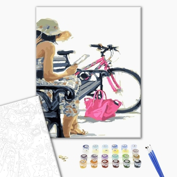 Картина по номерам Люди на картинах - Рожевий байк