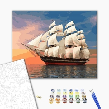 Картина по номерам Кораблі, автомобілі та літаки - Бригантина на заході