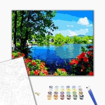 Картина по номерам Пейзажі - Лето в лесу у озера