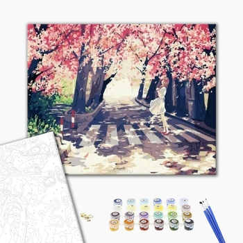 Картина по номерам Люди на картинах - Мечтающая девушка у сакуры