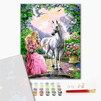 Картина по номерам Преміум картини - Принцесса и единорог