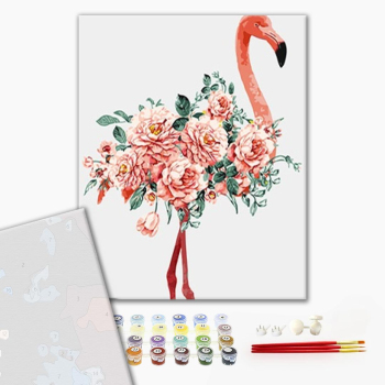 Картина по номерам Преміум картини - Фламинго в цветах