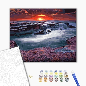 Картина по номерам Пейзажі - Захід біля водопаду