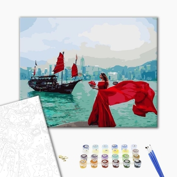 Картина по номерам Природа - Девушка у набережной Гонг-Конга