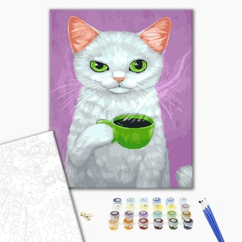 Картина по номерам Тварини, птахи та риби - Кіт-джентельмен з кавою