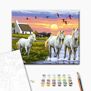 Картина по номерам Тварини, птахи та риби - Табун на заході сонця