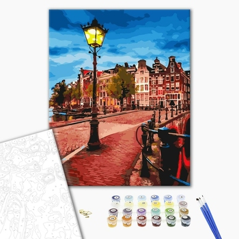 Картина по номерам Города - Жовтий ліхтар на вечірній вулиці