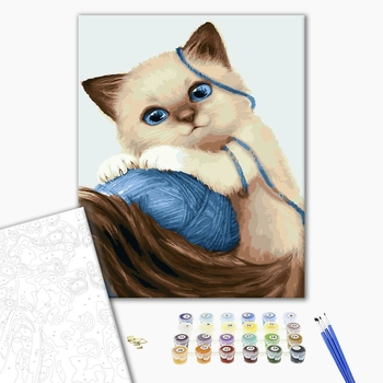 Картина по номерам Тварини, птахи та риби - Кошеня з клубком