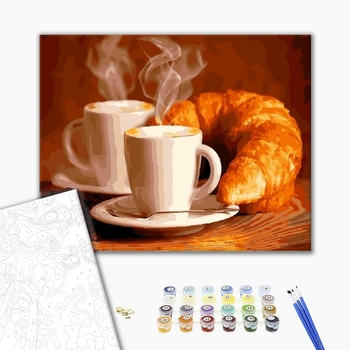 Картина по номерам Натюрморти - Кава з круасаном