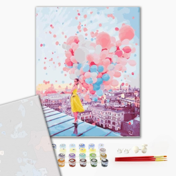Картина по номерам Преміум картини - Дівчина на даху з кульками
