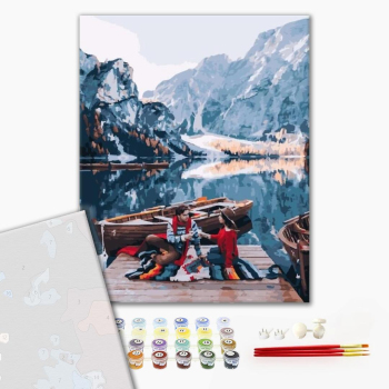 Картина по номерам Преміум картини - Пара у озера Лаго ди Брайес