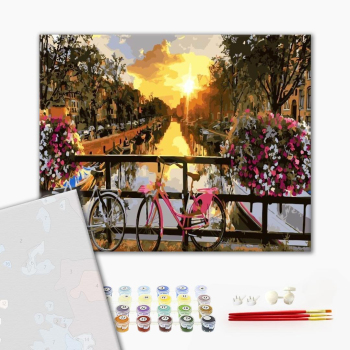 Картина по номерам Преміум картини - Закат на улочке Амстердама