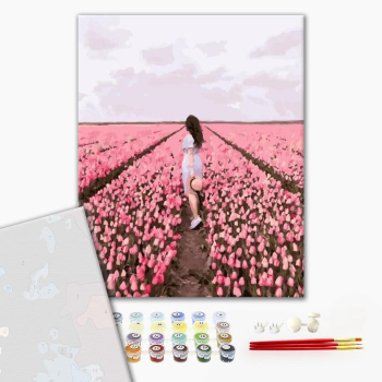 Картина по номерам Преміум картини - Розовое поле тюльпанов