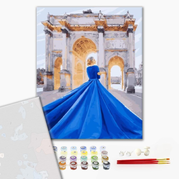 Картина по номерам Преміум картини - Она в синем на фоне Лувра