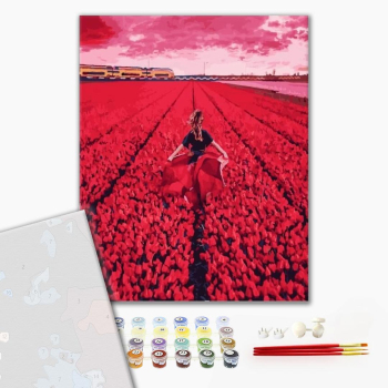 Картина по номерам Преміум картини - Она в поле тюльпанов