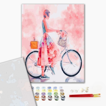 Картина по номерам Преміум картини - Велосипед и девушка