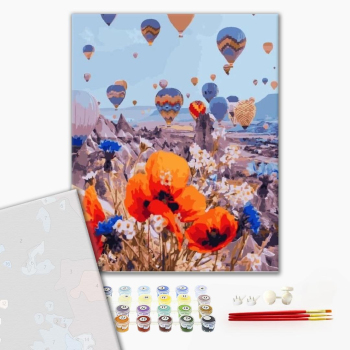 Картина по номерам Преміум картини - Маки на фоне каппадокии