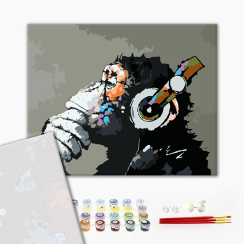 Картина по номерам Преміум картини - Обезьяна в наушниках