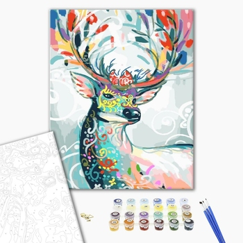 Картина по номерам Тварини, птахи та риби - Олень в цветах акварели