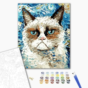 Картина по номерам Тварини, птахи та риби - Сердитый кот в стиле Ван гога
