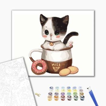 Картина по номерам Тварини, птахи та риби - Котёнок и чаепитие