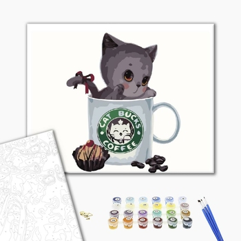 Картина по номерам Тварини, птахи та риби - Кошеня старбакс