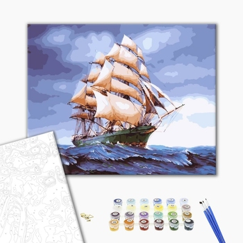 Картина по номерам Кораблі, автомобілі та літаки - Бригантина в буйному морі