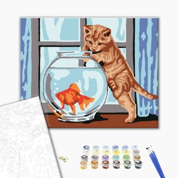 Картина по номерам Тварини, птахи та риби - Кошка и рыбка