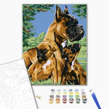 Картина по номерам Тварини, птахи та риби - Папа пёс и щенки