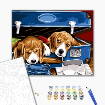 Картина по номерам Для початківців - Цуценята в багажі