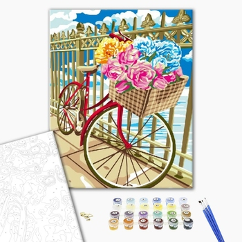 Картина по номерам Города - Велосипед у квітах