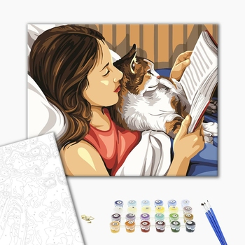 Картина по номерам Люди на картинах - Читання з кішкою