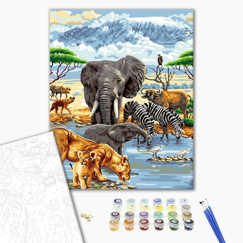 Картина по номерам Тварини, птахи та риби - Водопій савани