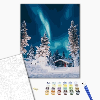 Картина по номерам Авторські колекції - Полярне сяйво в лісі