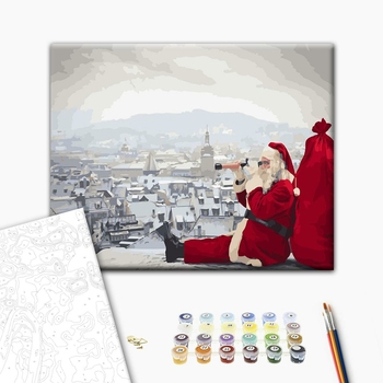 Картина по номерам Затишок, зима, Новий рік, Різдво - Санта не дрімає