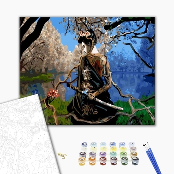 Картина по номерам Люди на картинах - Самурай под сакурой