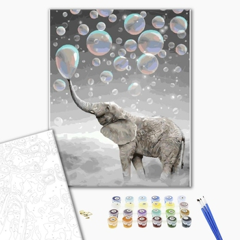 Картина по номерам Тварини, птахи та риби - Слон в пузырях